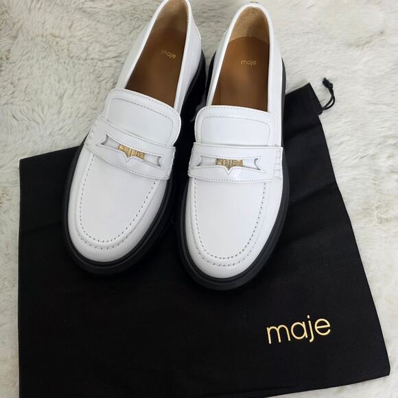 Maje White Leather Chunky Platform Lug Sole Loafers Clover Detail EU 40 / US 9 - Picture 13 of 15